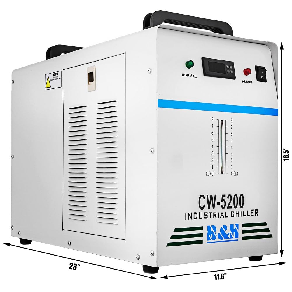 Enfriador de Agua Refrigerado Industrial 220V CW-5200DG para Tubo Láser de CO2 130/150W, Enfriador de Tubo Láser de Vidrio CO2 con Termostato Preciso, Tanque de Enfriamiento de 6L 1400W(CW-5200)
