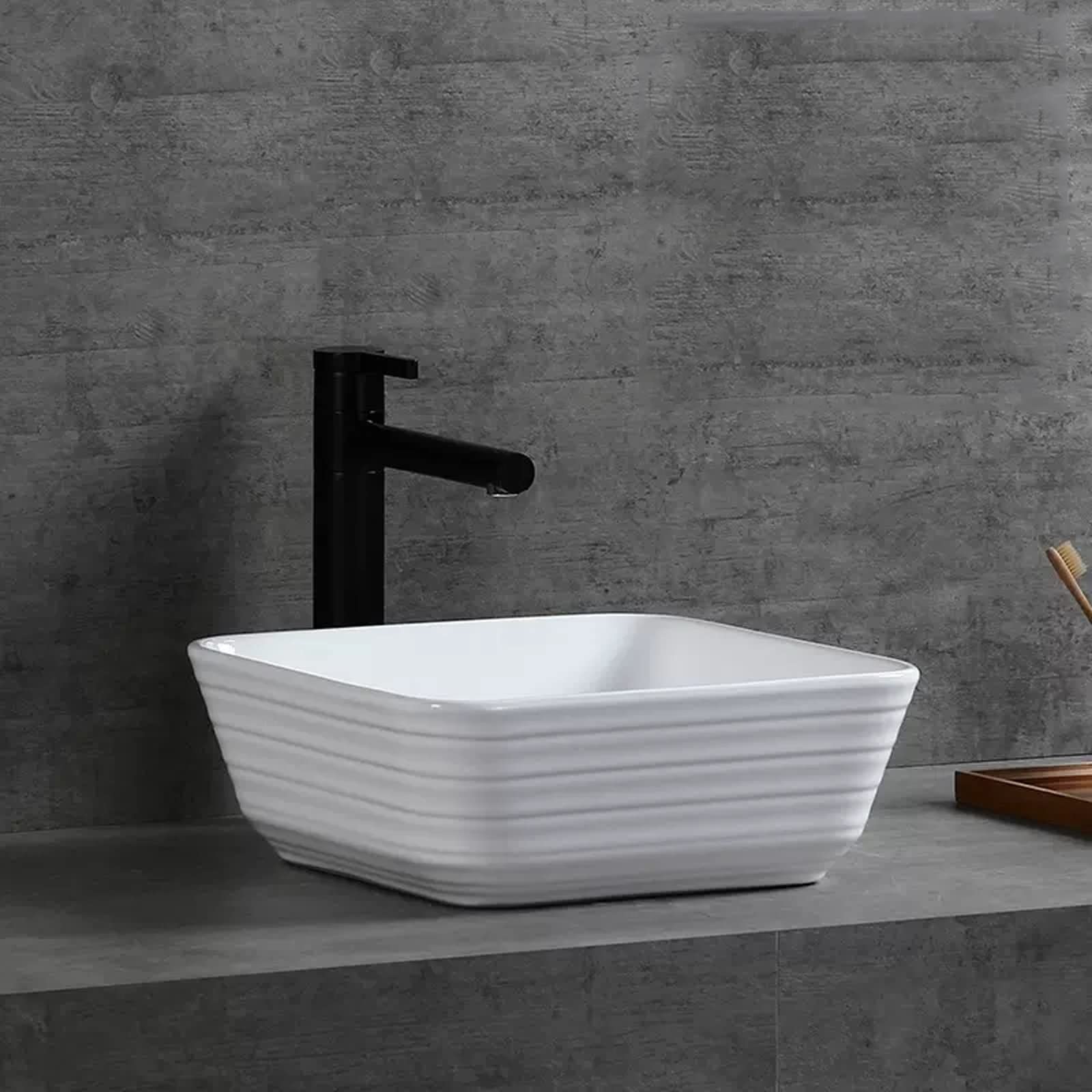 Baño Lavabo Fregadero de baño Cuadrado de 13,7 "x 13,7" sobre encimera, Lavabo de cerámica for Recipiente, Lavabo de tocador Blanco for baño, Hotel, apartamento Fregadero del baño