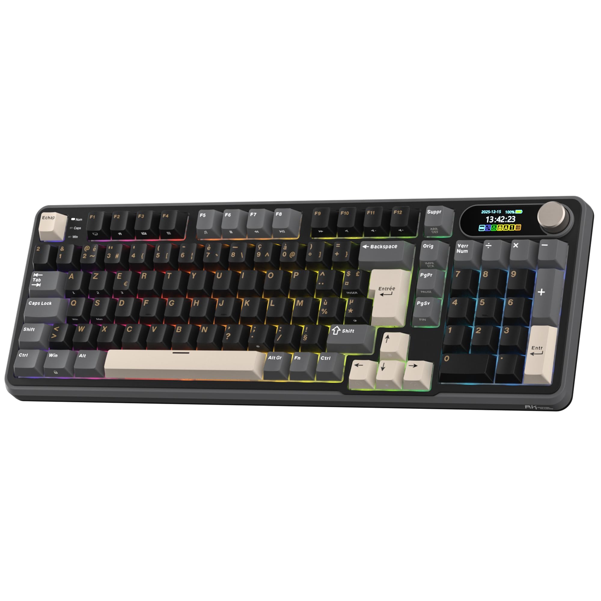 RK ROYAL KLUDGE S98 FR Clavier mécanique avec Smart Display & Bouton, Top Mount 96% Wireless Mechanical Keyboard BT/2.4G/USB-C, Hot-Swapable, Software Support, 98 Touches, French AZERTY