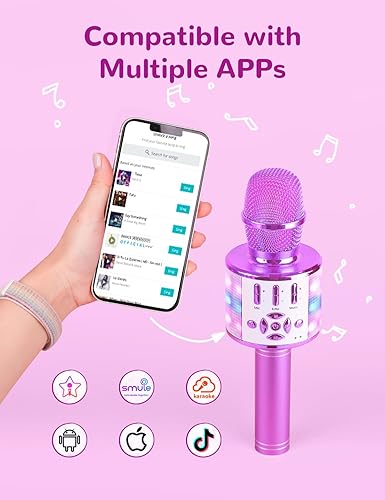 Miniatura 10 de Amazmic - Micrófono de karaoke para niñas, juguete con luces para niñas pequeñas, regalo de cumpleaños para niñas y niños de 3 a 10 años y hasta