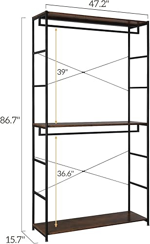 Miniatura 5 de KRAFO - Organizador de armario de doble barra de 87.4 pulgadas, estantes altos independientes de 3 niveles, estantes de ropa, estantería de