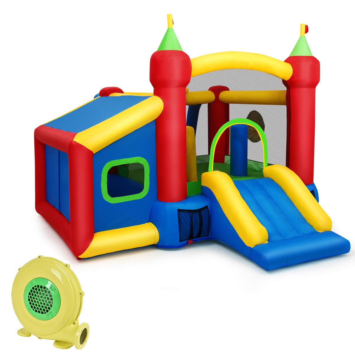 COSTWAY Castillo Hinchable para Niños 380 x 305 x 215 cm Infantil Castillo Inflable con Tobogán (con soplador)