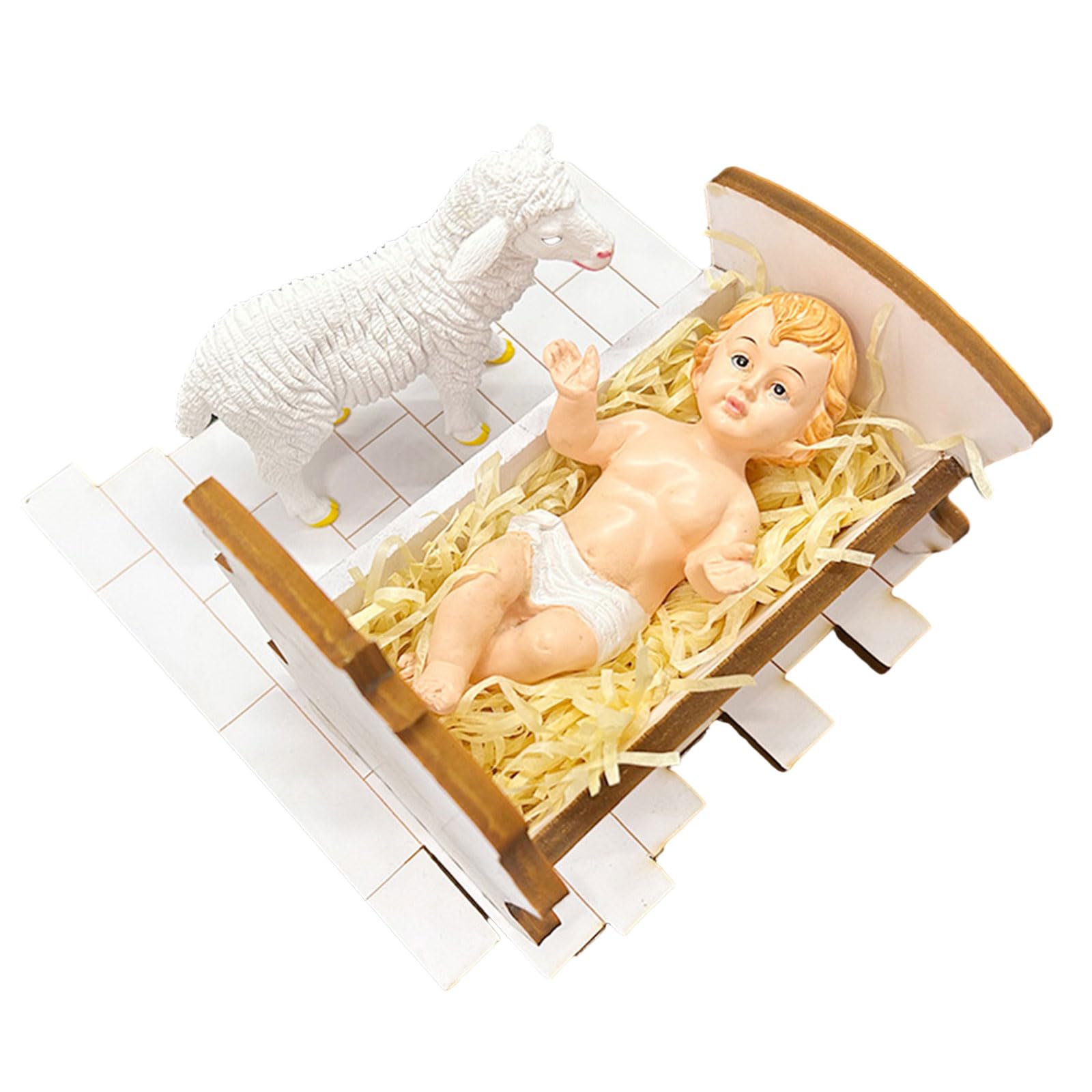 Tsophreniq Nativity Scene Home Decor with LED Colorful Light, Christmas Ornament Catholic Figurine Holy Statue New Year Gift Tree Ornament