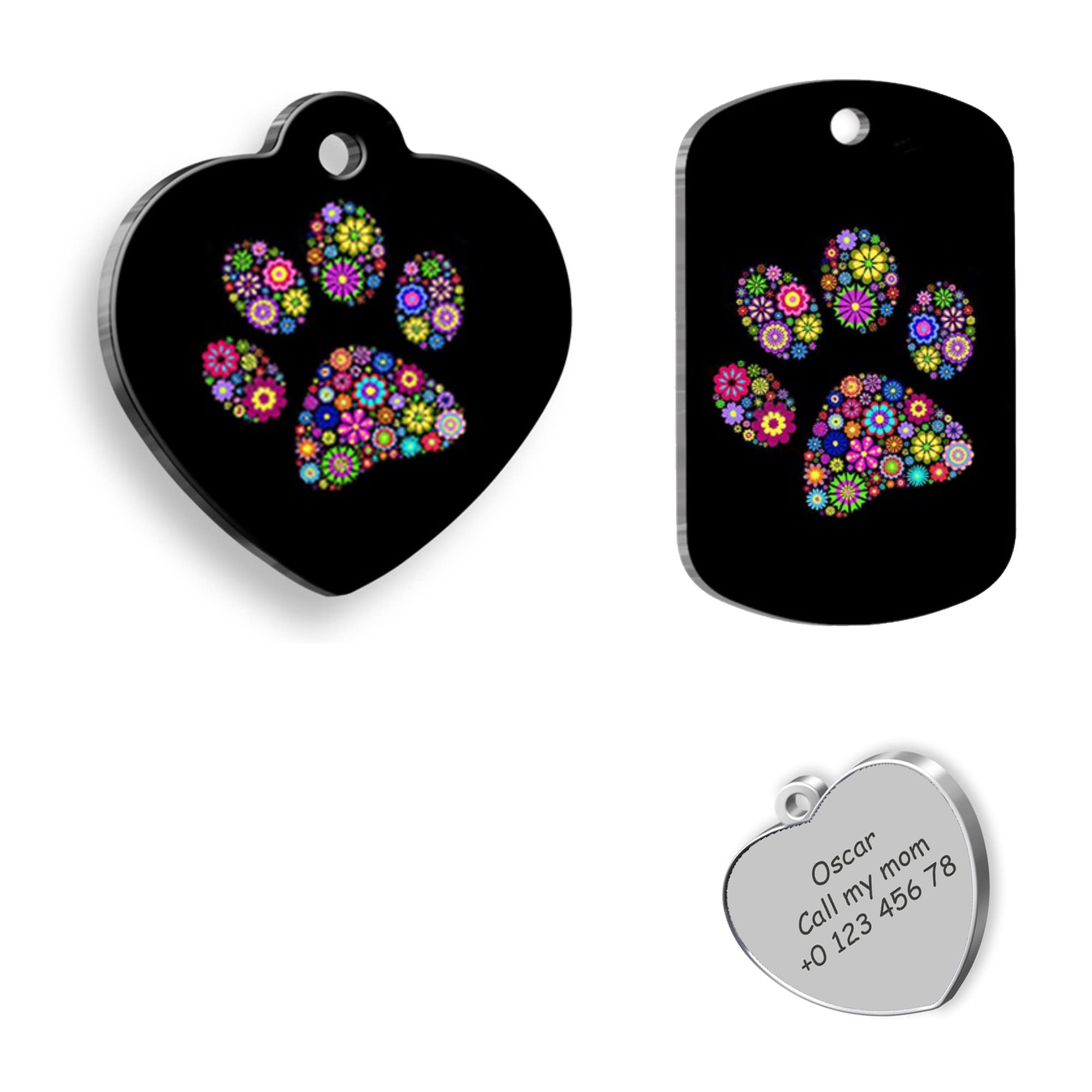 COLORFUL PAW Personalized Dog Tag - Custom Name Tag - ID Tag for Dog & Cat - Customized Pet Tags - Dog Name Tag - Cat Name Tag - Engraved Dog Tag (Rectangle)
