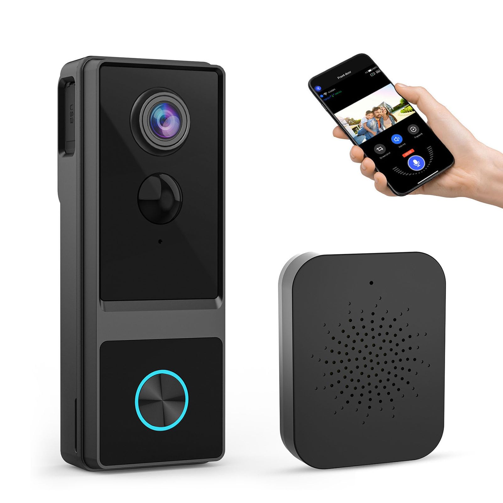 PUSOKEI Caméra de Sonnette Vidéo sans Fil, WiFi 2,4 GHz Uniquement