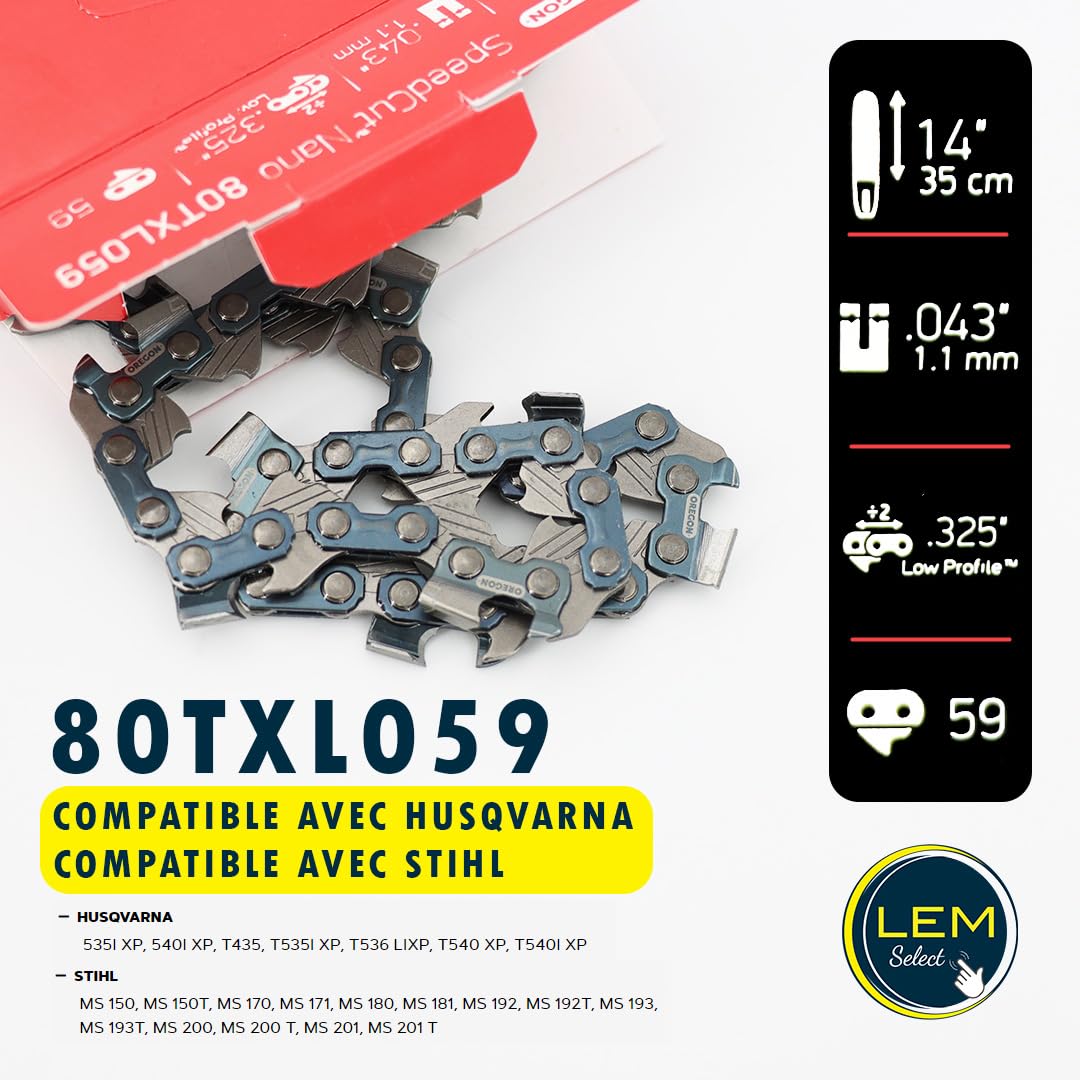 Chaîne de tronçonneuse Oregon .325 59 maillons 80TXL059 - Compatible avec Husqvarna/Stihl