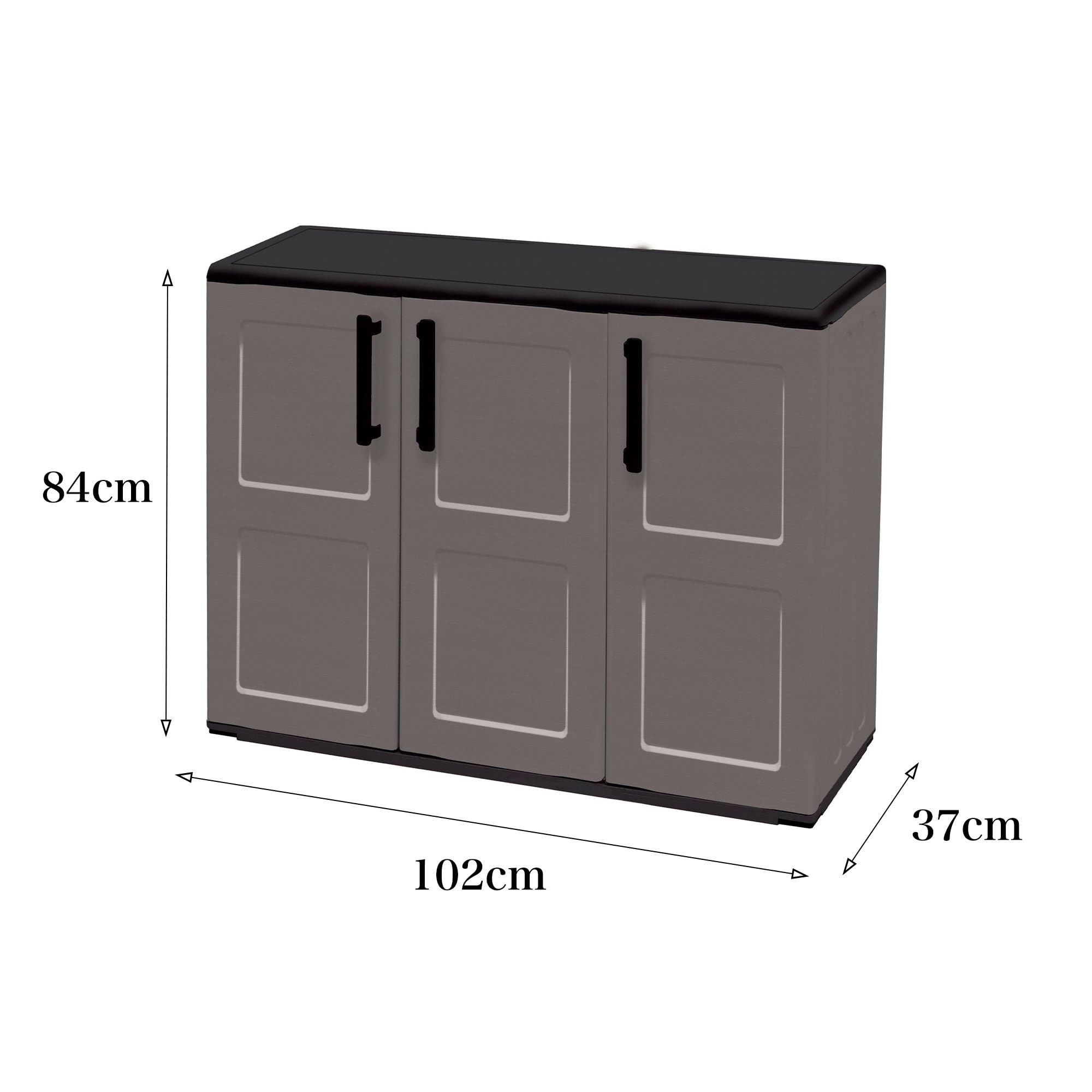 Dmora - Armoire d'extérieur Gesves, Armoire de balcon polyvalente, Armoire d'extérieur 3 portes, 100% Made in Italy, 102x37h84 cm, Gris et Noir, Finition à carreaux