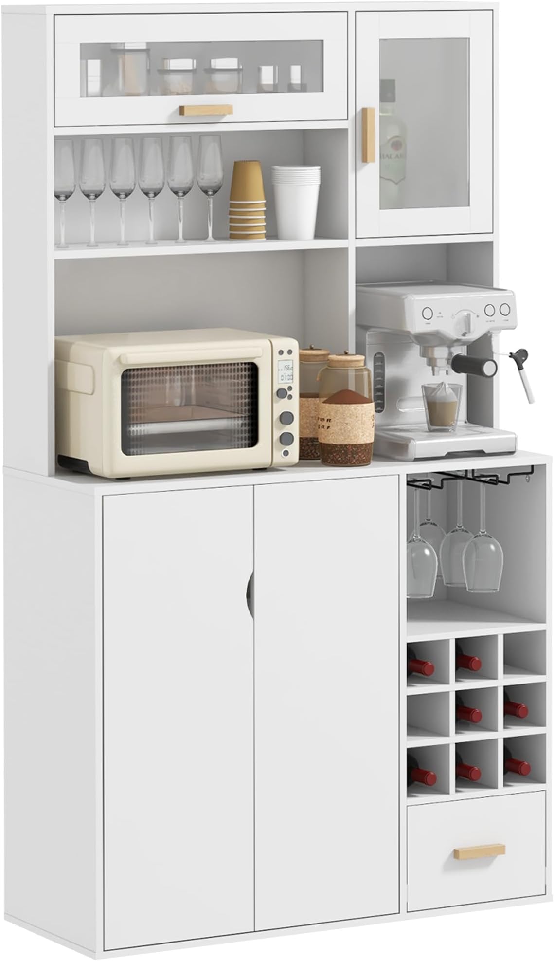 Armoire Haute Cuisine Avec Plan De Travail Et LED | 6 Portes, Buffet Multifonction | Noir | Rangement Optimisé Pour Salle à Manger Ou Cuisine