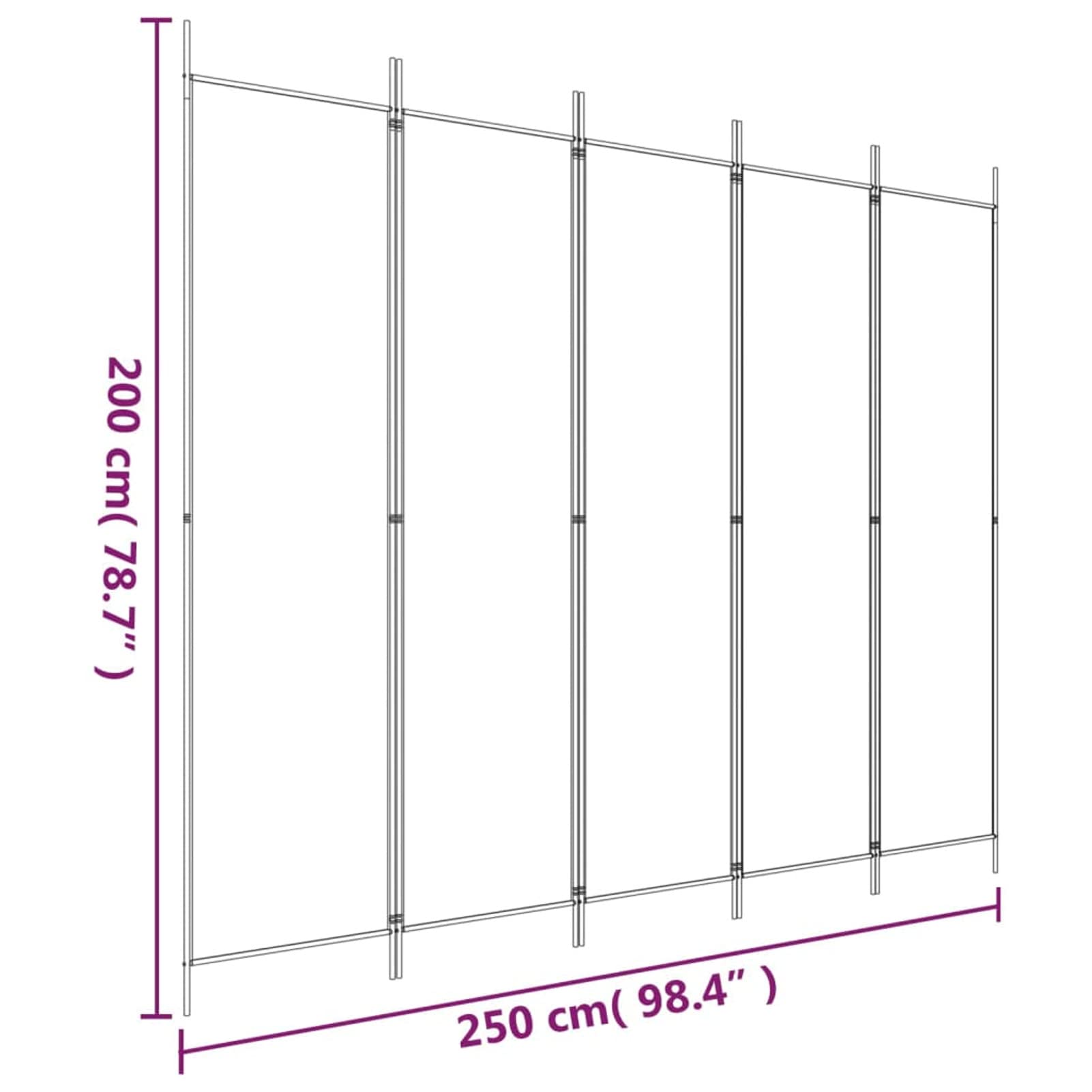 ZHOUMIN Divisorio a 5 Pannelli Antracite 250x200 cm Tessuto h,Pannelli Divisori per Interni,Divisorio per Ambienti,Paravento da Interno