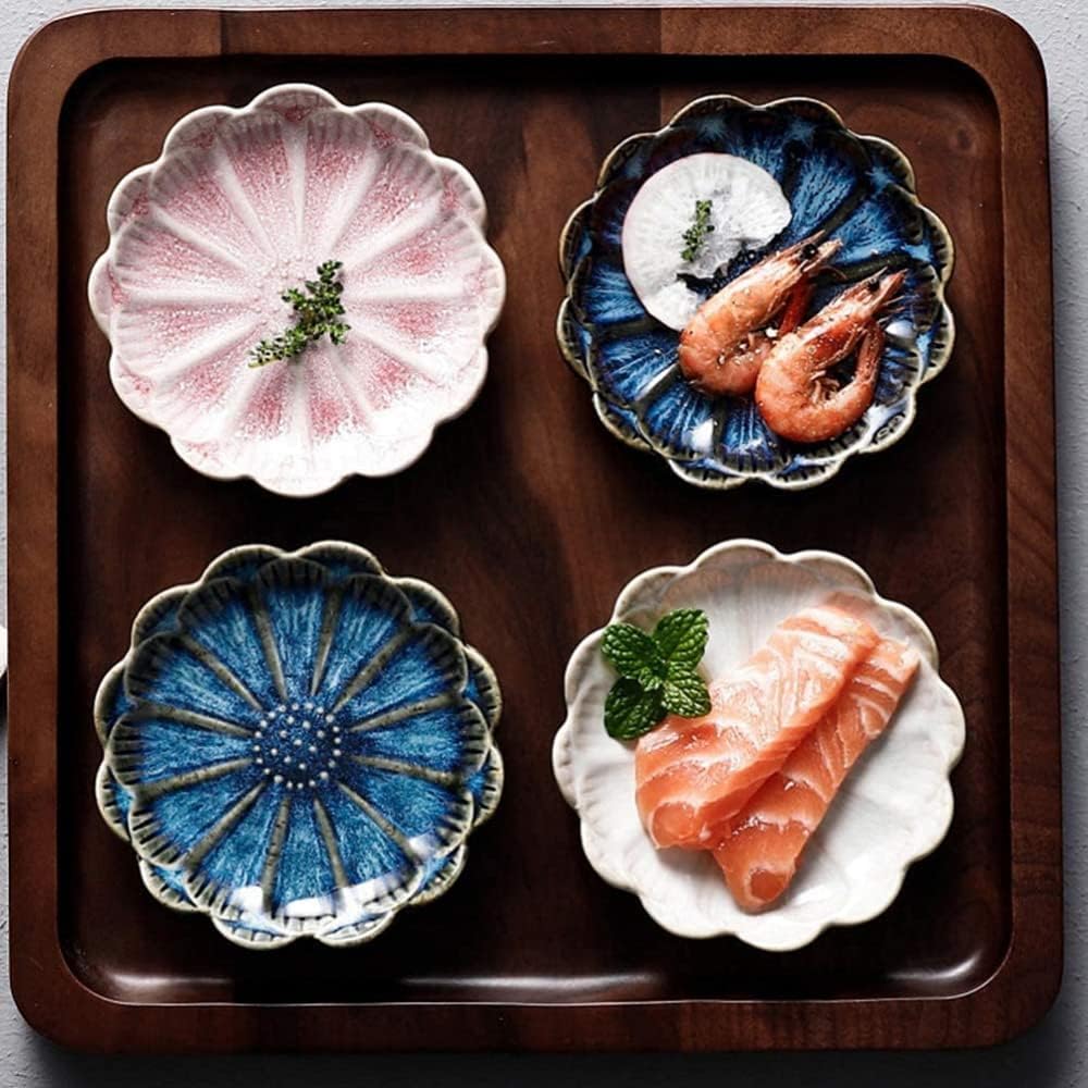 6pcs Dipping Bowls Dish Sets Porcelain Dip Soy Sauce Dishes Flower Shape Cartoon Small Cups Serving Dish for Sushi Tomato Sauce Soy