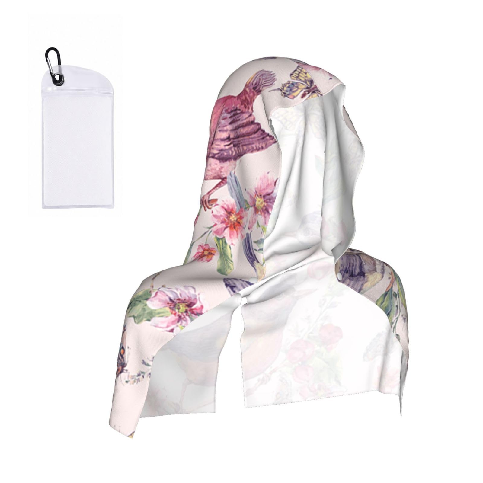 Esnaiuvcd Black Birds On Branches And Butterflies Print Multifunctional Cooling Hoodie Bandana Portable Sweat Absorbing Design For Beach Workouts Exercise Heat Relief Accessories