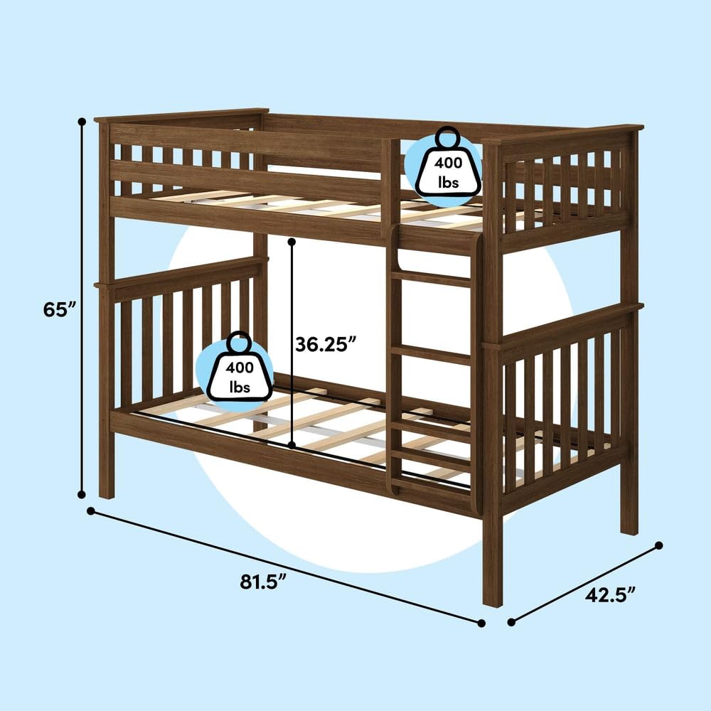 Condition photo showing New/Like New for Max & Lily Bunk Bed Twin over Twin, Solid Wood Bunk Bed Frame with Ladder for Kids, 14" Safety Guardrails, Easy Assembly, No Box Spring Needed, Walnut