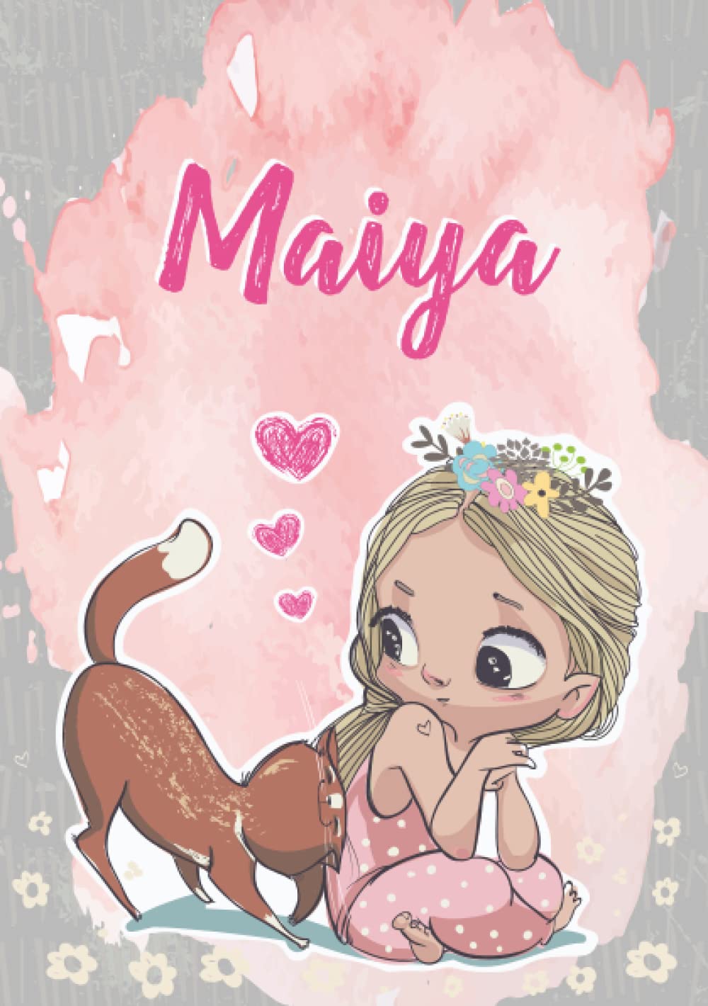 Maiya: Notebook A5 | Personalized name Maiya | Birthday gift for women, girl, mom, sister, daughter ... | Cute little girl with cat | 120 lined pages journal, small size A5 (ca. 6 x 9 inches)