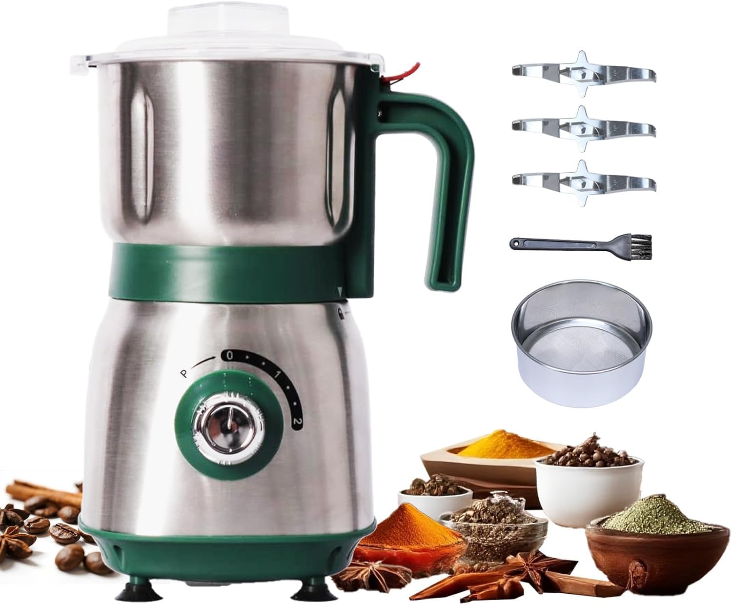 Blender Do Przypraw 500 W, Młynek Do Zboża Z 3 Ostrzami Ze Stali Nierdzewnej, Przenośny I Kompaktowy Młynek Z 3-Stopniową Regulacją Prędkości, Do Kuchni