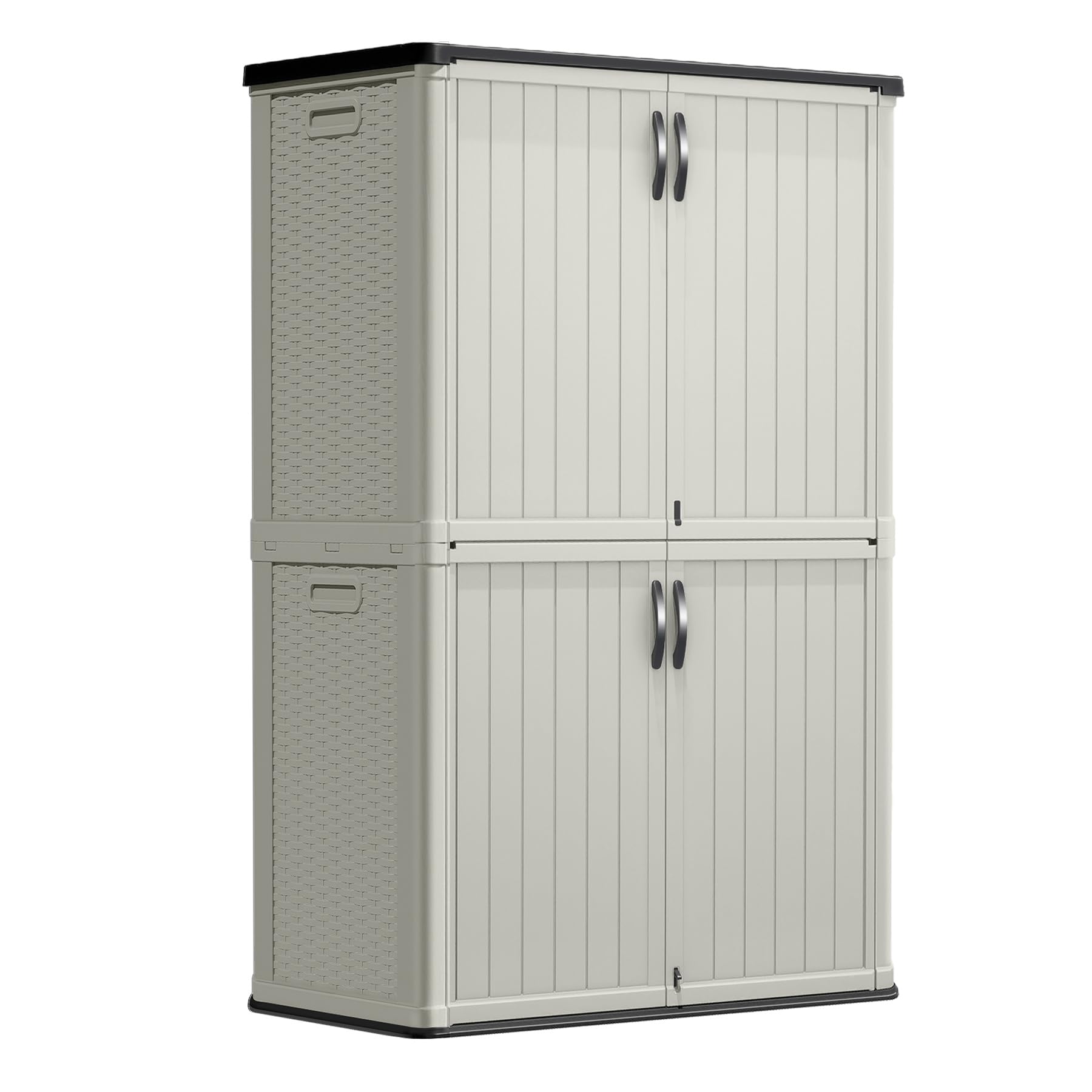 Greesum Outdoor Storage Shed Without Divider, 50 cu.ft Outdoor Waterproof Storage Cabinet for Garden Tools, Pool Storage, Garbage Cans, Beige