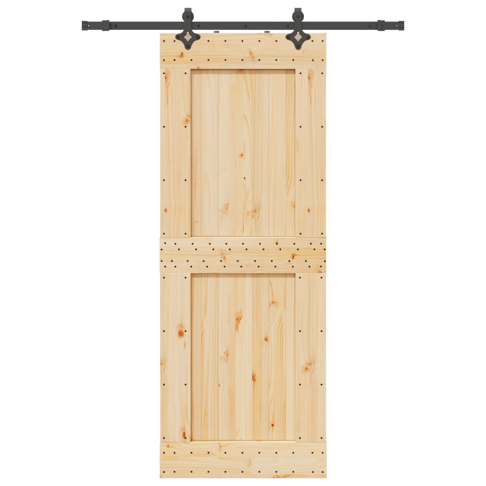 Narvik - Porta scorrevole 85 x 210 cm, in legno di pino e acciaio, divisorio con sistema a binario, porta scorrevole salvaspazio per interni