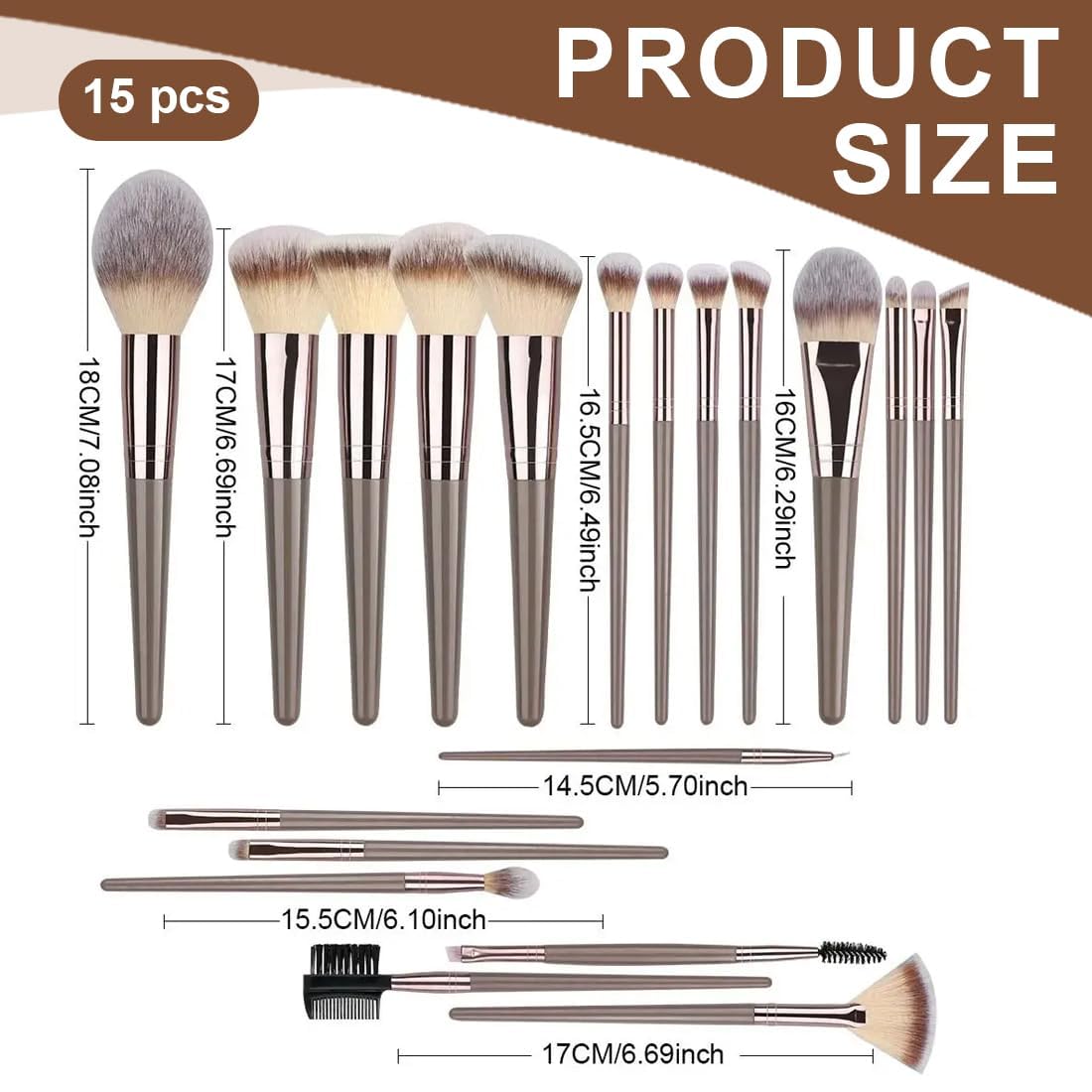 15pcs Pinceau Maquillage Set, pinceau maquillage pinceaux maquillages pour fond De Teint Mélange Poudre pour Le Visage Blush Concealers Ombres à Paupières