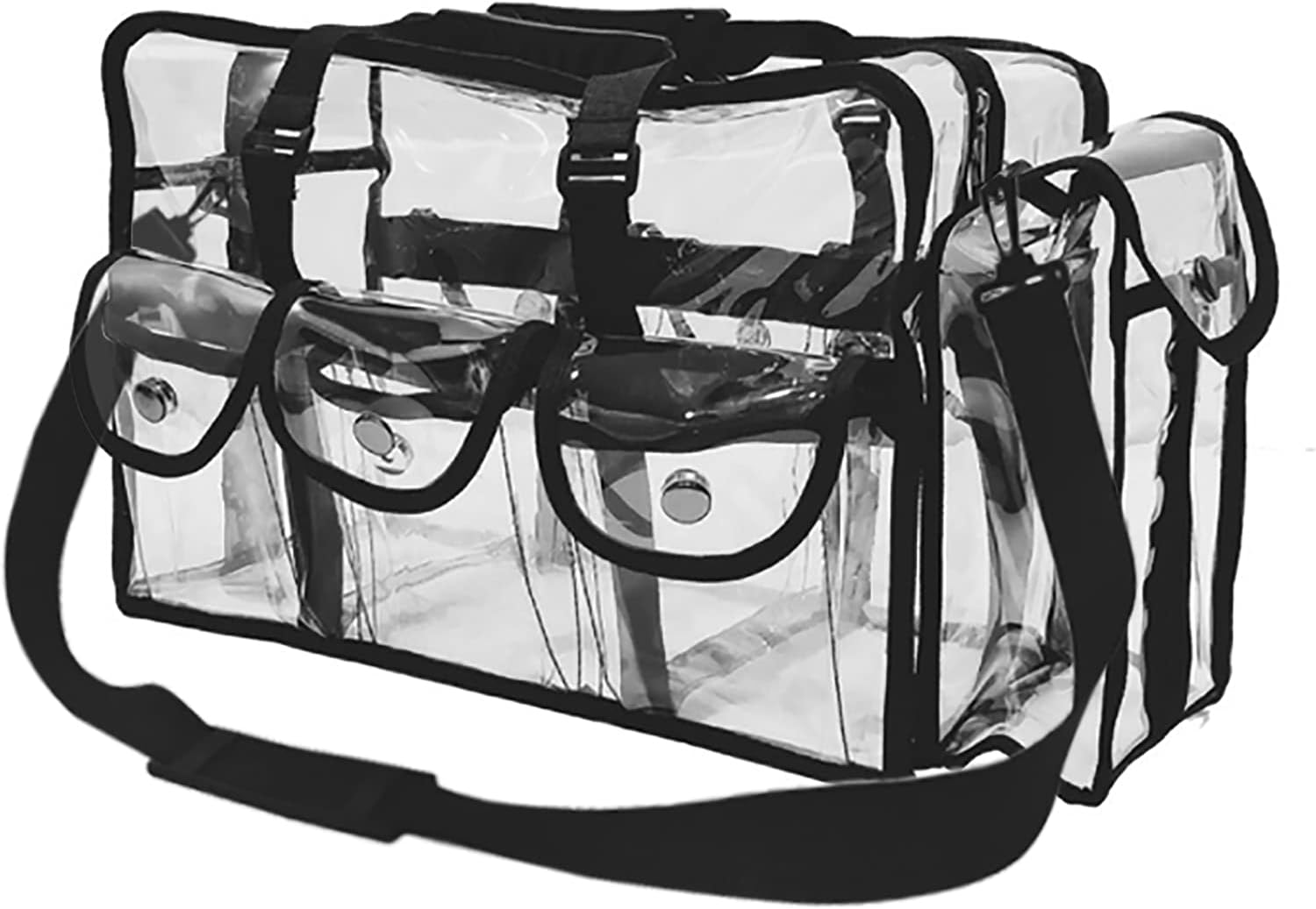 Enkrio Makeup Bag Clear Cosmetic Bag with 5 External Pockets,Waterproof and Transparent Toilery Bag with Shoulder Strap for Travel Beach