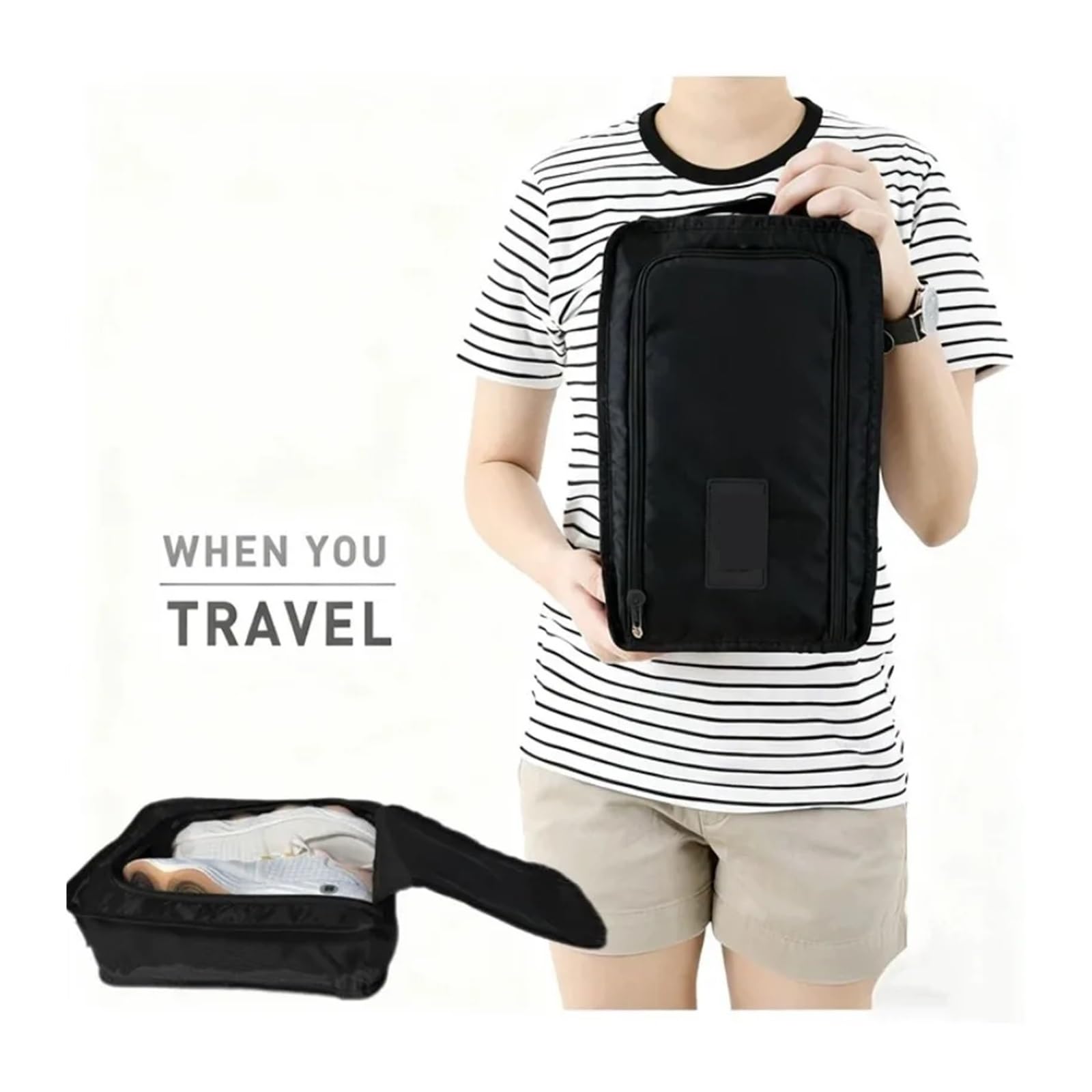 Reisehandtasche, multifunktionale Aufbewahrungstasche for Schuhe, Kleidung, tragbare Sporttasche, Toilettenartikel, staubdichte Sortierung und Klassifizierung(Black-2pcs)