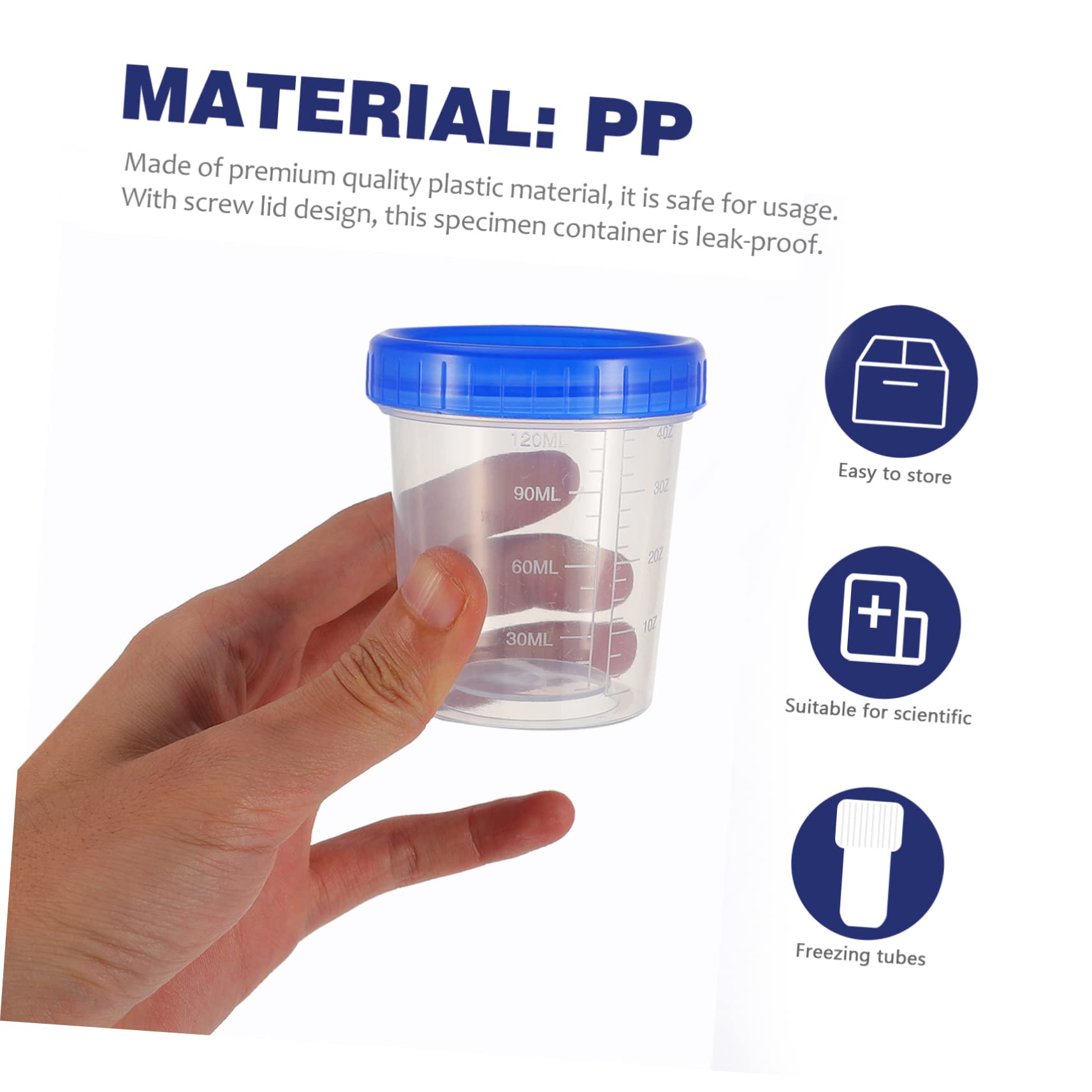 FUNOMOCYA Measuring Specimen Cups 120ml Blue Caps 15 Pack Mililiters Measuring Cups Precision