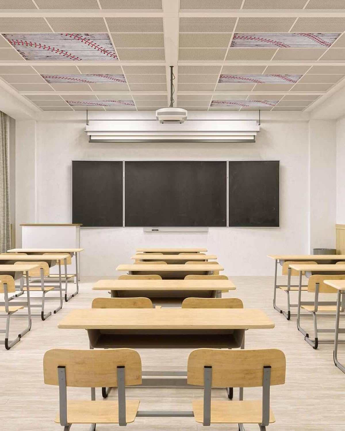 2 Pack Fluorescent Light Cover for Classroom Ceiling Light, American Baseball Magnetic Light Cover Filters, Sport Vintage Retro Wood Grain Light Covers for Office Home Drop Lamp Ceiling Decor 4x2 ft