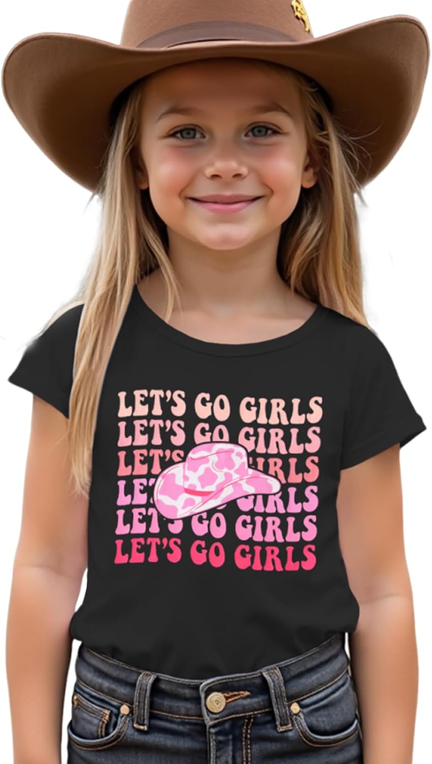 CM C&M WODRO Toddler Baby Girls Western Cowgirl T-Shirt Lets Go Girls Graphic Tee Shirt Kids Short Sleeve Rodeo Summer Tops