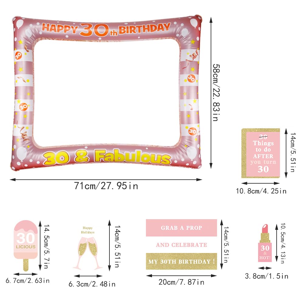 Kit Photo Booth 30 Anni Compleanno - 17 Pezzi Con Cornice Gonfiabile Oro Rosa, Accessori Festa - Foto 10