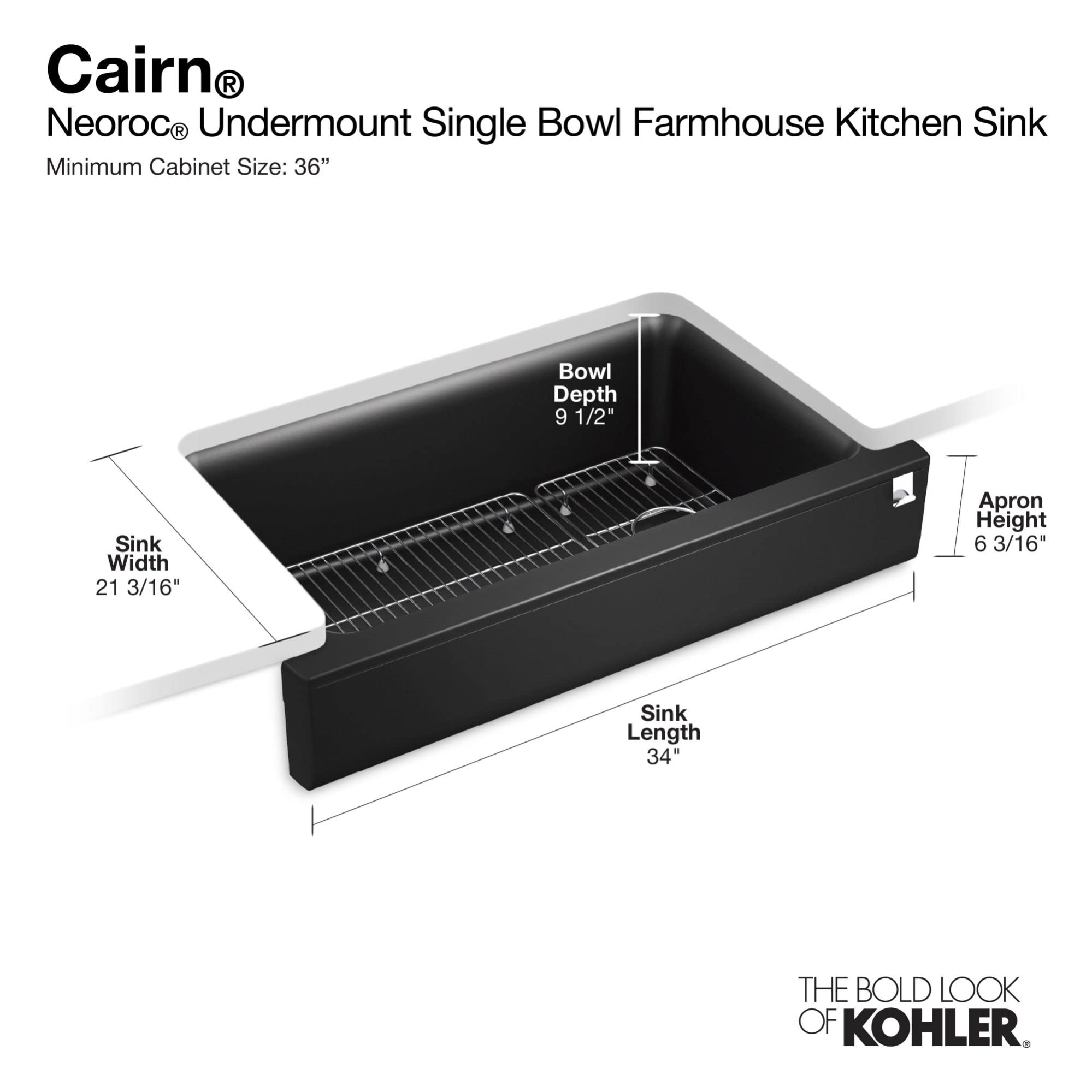 Kohler 25784-CM3 Cairn® Undermount single-bowl farmhouse kitchen