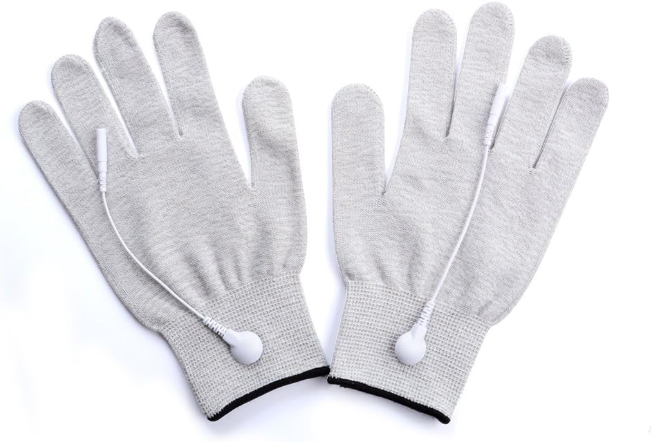 Pair of Silver Conductive Massage Gloves With Adapter Lead wires For Tens/Ems Machine