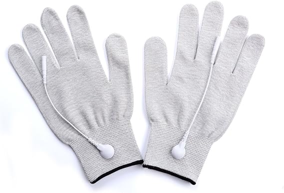 Pair of Silver Conductive Massage Gloves With Adapter Lead wires For Tens/Ems Machine