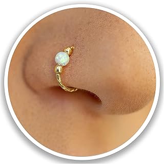 Gold Nose Ring - white Opal piercing Hoop 20 gauge - Tiny Piercings Nose Rings hoop - Opal nose hoops - Thin Nose Hoop - White opal piercing