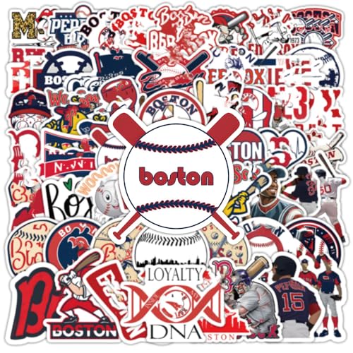 Image of 50 PCS Boston City American Vinyl Red Sox Stickers Pack Baseball Stickers for Water Bottle, Laptop, Bicycle, Computer, Motorcycle, Travel Case, Car Decal Decoration Sticker