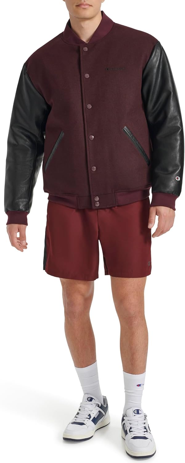 Champion Men's Letterman Varsity Bomber Jacket With Faux Leather Sleeves - Image 2