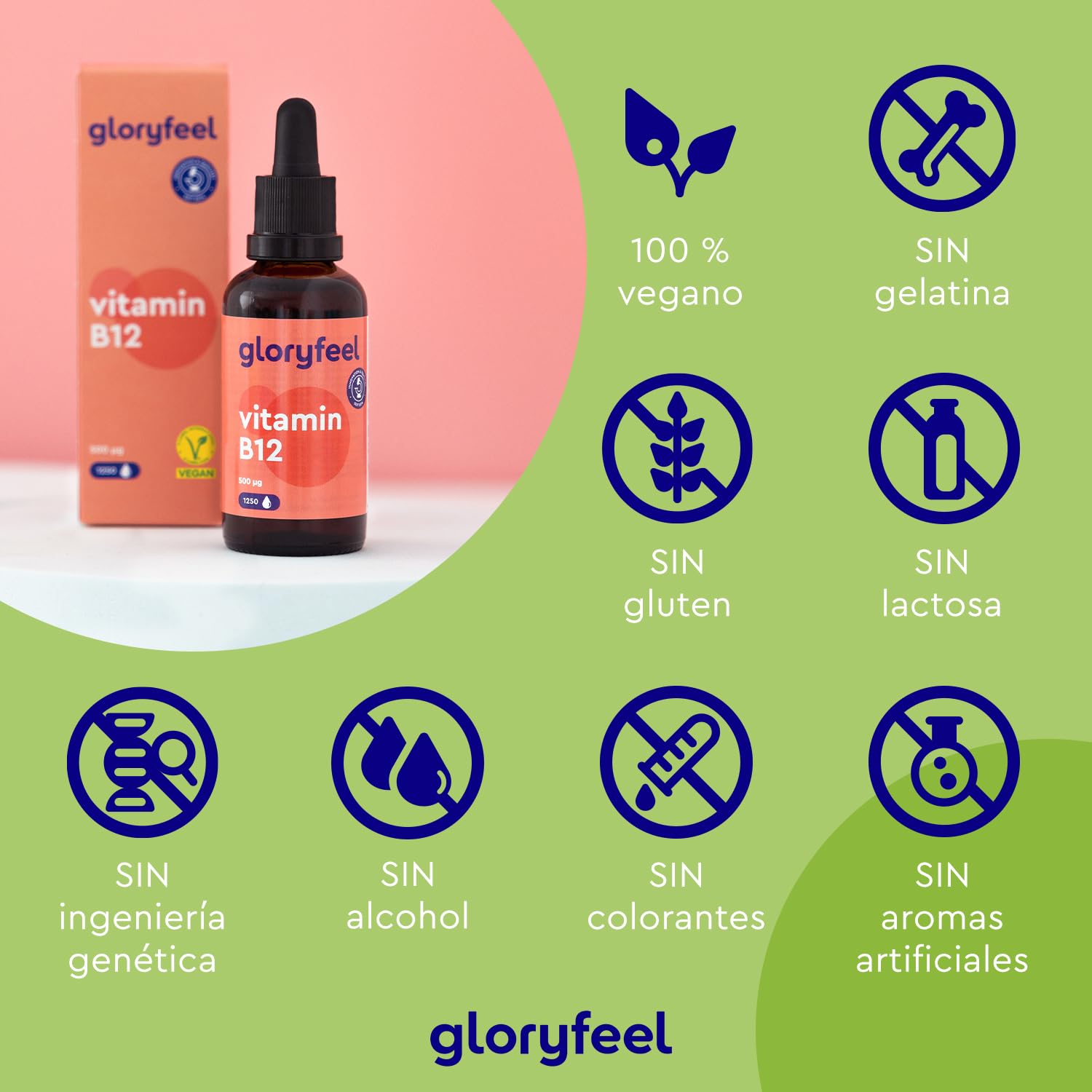 Vitamina B12 en gotas 1.000mcg -1.250 Gotas veganas (50ml) - 2 Formas activas: Metilcobalamina y Adenosilcobalamina - Probadas en laboratorio y fabricadas en Alemania