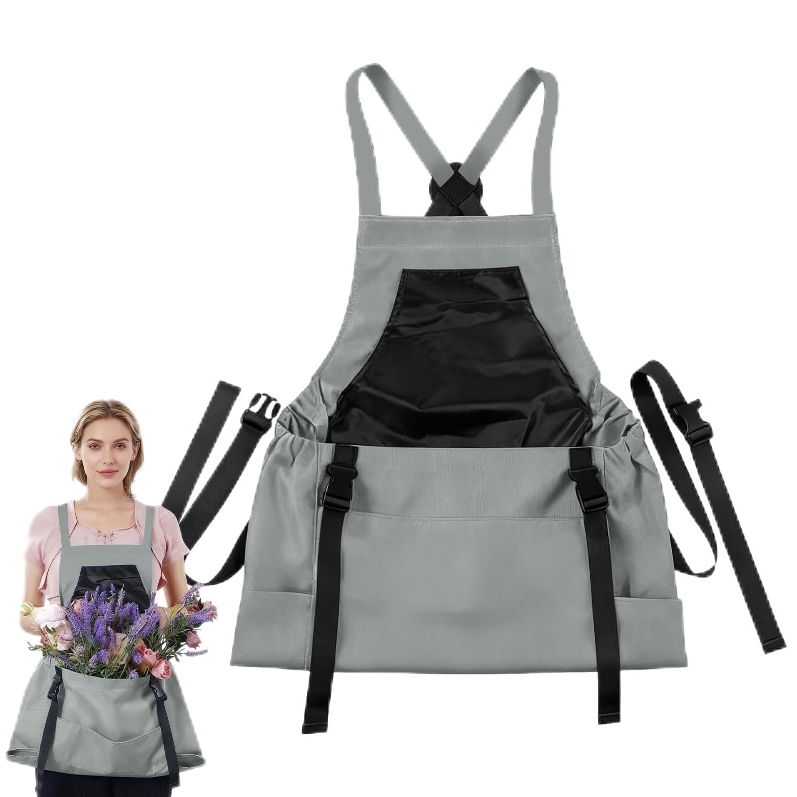 Aartner Gardening Apron, Picking with Quick Release Pocket, Waterproof Apron for Women and Men, Gardening Belt with Adjustable Straps, Oxford Sleeveless Apron (Gray)