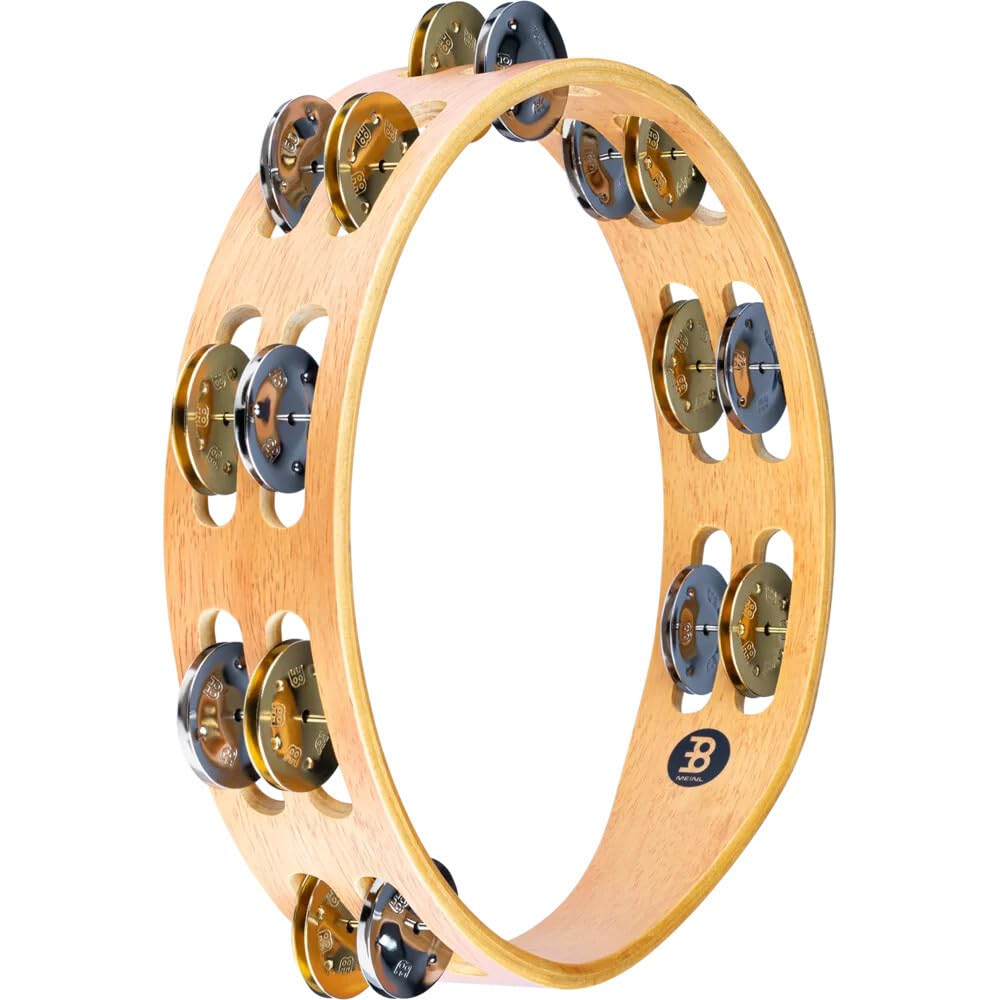 Meinl Percussion Traditional Wood Tambourine - 2-Row Tambourine - 10-inch Diameter - Siam Oak / Steel and Brass, Natural (TA2M-SNT)