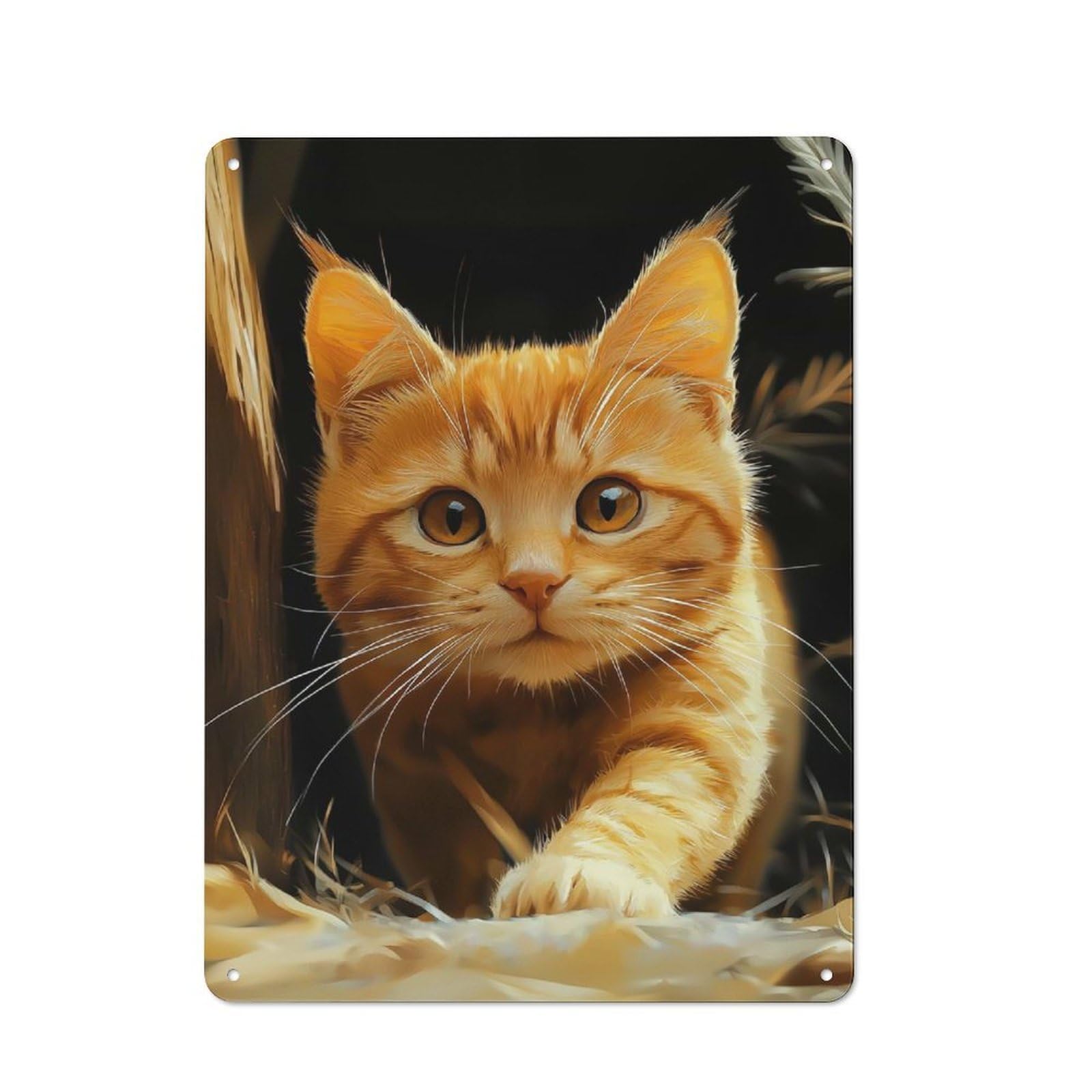 Junmoney Style-3 British Shorthair Red Tabby Kitten Retro Tin Wall Plaque 40X30cm For Guest Room Or Hallway, For Vintage Wall Decor Fans, For Themed Room Decoration