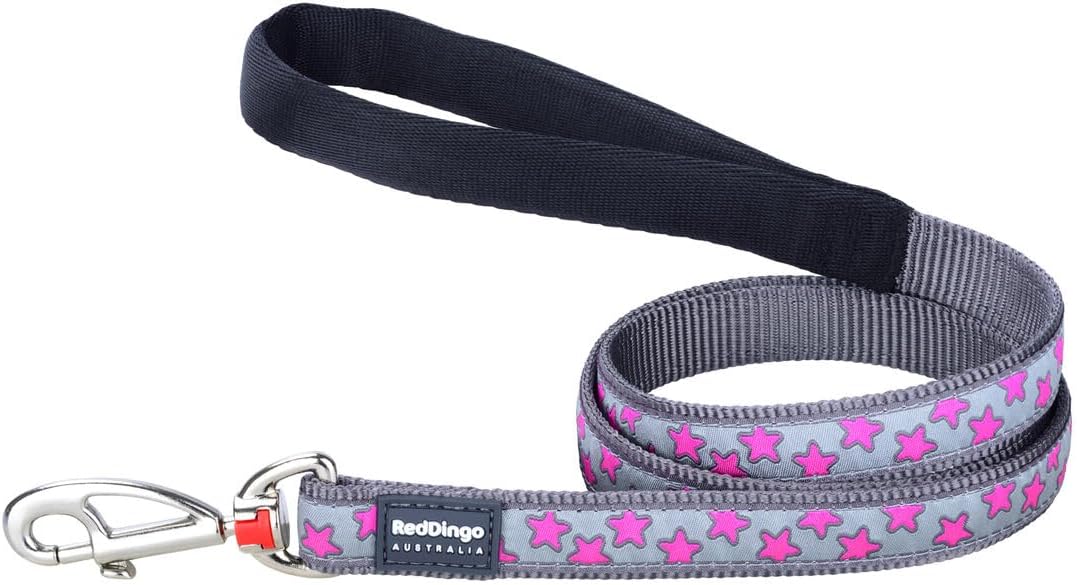 Red Dingo Dog Leash Style Hot Pink On Cool Grey 15 mm x 120 cm