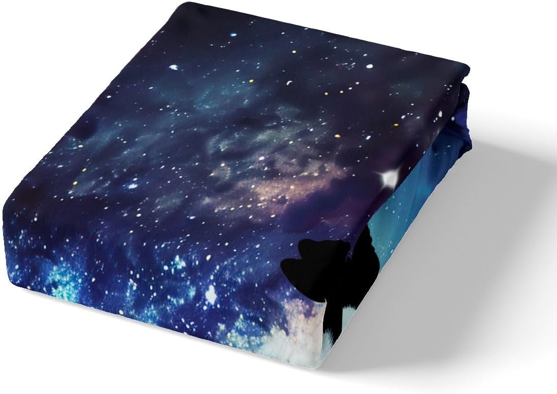 Cute Cat Butterfly Kids Fitted Sheet Queen Size,Glitter Starry Sky Galaxy Bedding Set,Boys Girls Room Decor,Cartoon Animals Pets Bed Cover,Blue Black Romantic Bed Sheet,2 Pillowcases
