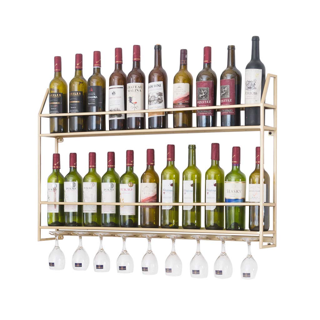 Support à vin mural pour 7 bouteilles et verres noir ou doré