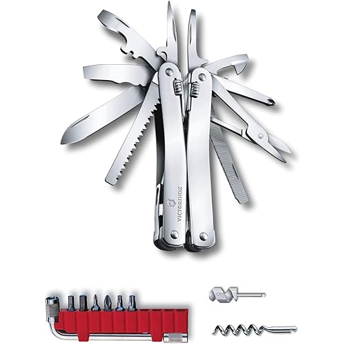 Victorinox Swiss Tool Spirit X Plus Ratchet Swiss Army Knife, 35 Function Swiss Made Multi-Tool with Needle-Nose Pliers, Wire Cutter, Crate Opener and Large Blade - Silver