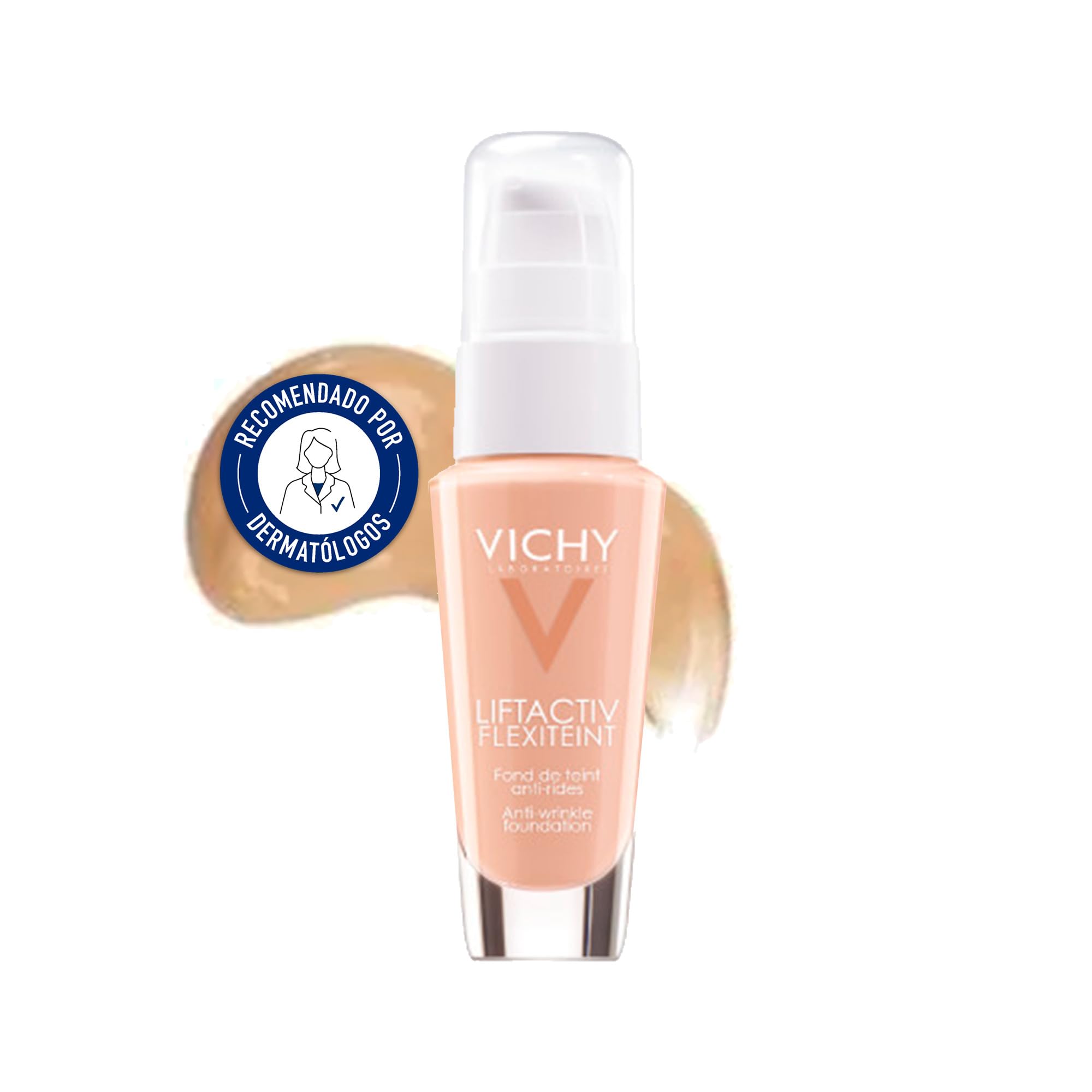 Vichy Base de Maquillaje Líquida Antiarrugas, Tez Uniforme y Radiante, Reduce las Arrugas, Con Efecto Lifting, Para Pieles Maduras, Liftactiv Flexiteint, Tono: 15 Opal, 30 ml