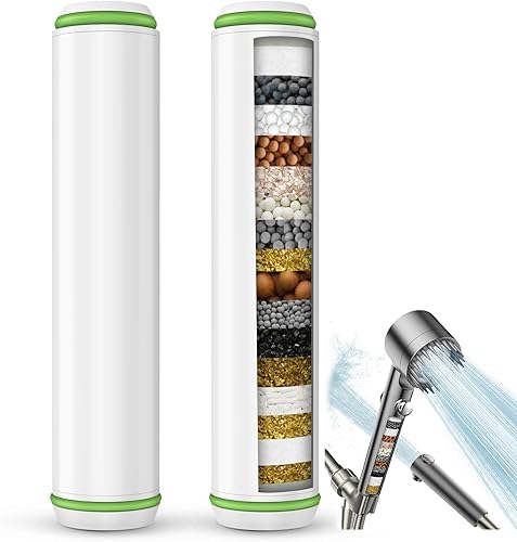 Filtro de ducha para cabezal de ducha de mano, paquete de 2 filtros de repuesto de 18 etapas para agua dura, elimina cloro y sustancias nocivas