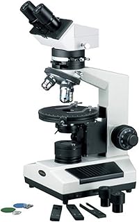 AmScope PZ200BB Polarizing Binocular Microscope, WF10x and WF20x Eyepieces, 40X-800X Magnification, Strain-Free Plan Achromatic Objectives, Polarizing and Brightfield Configurations, Halogen Illumination, Bertrand Lens, Abbe Condenser, Round Graduated Stage, 110V
