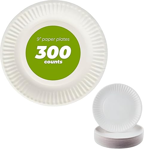 Concession Essentials Plato de papel, 9" blanco sin recubrimiento 300ct