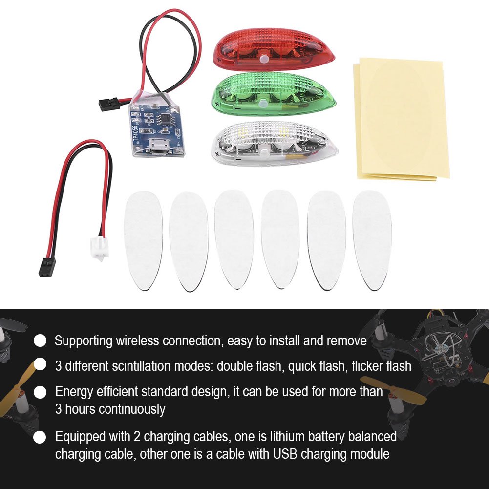 Luz LED Inalámbrica RC, Fiable y Resistente, Luz para Avión RC, Diseño Compacto y Ligero, para RC Helicópteros y Aviones de Ala Fija, Interior, Noche, Día