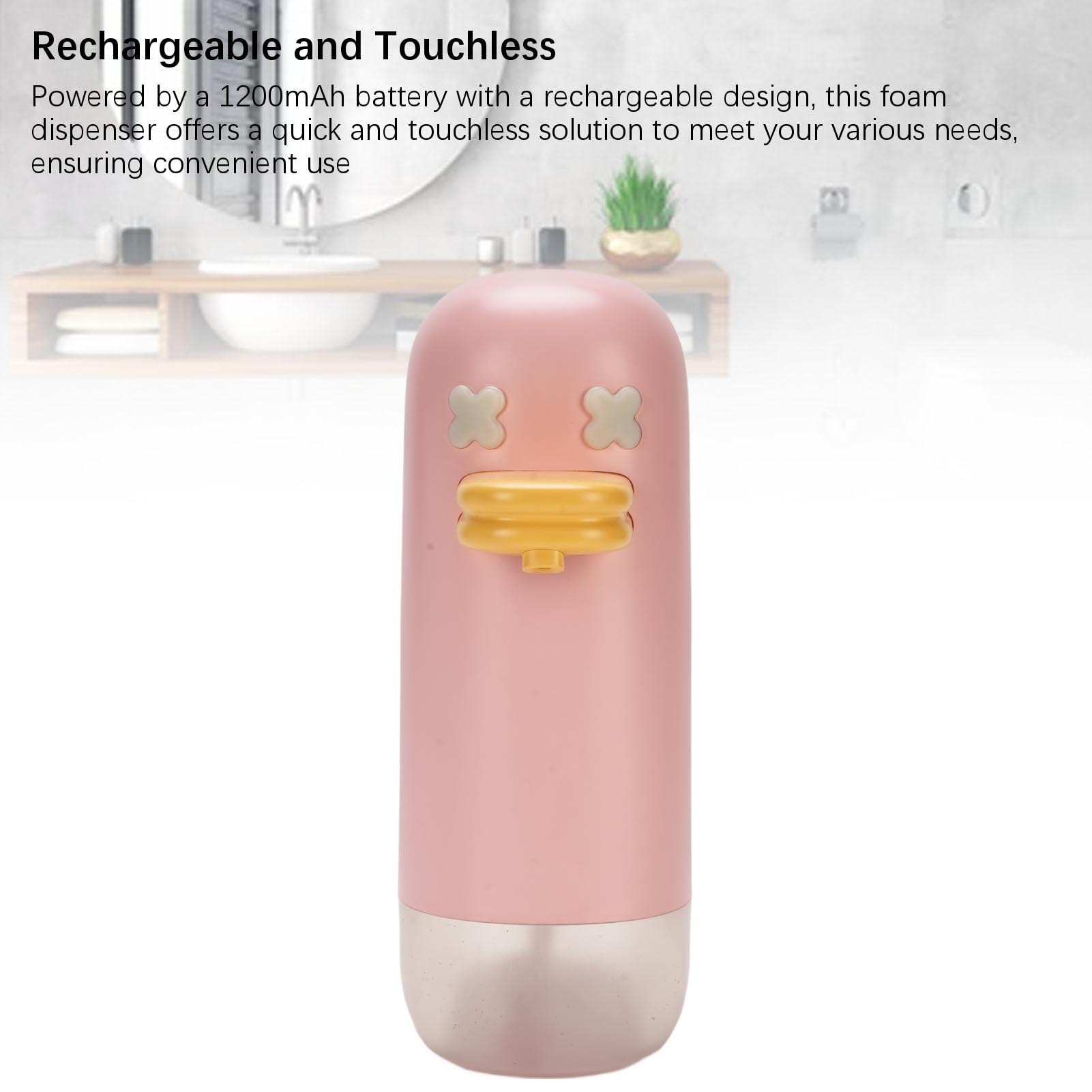 Cosiki Dispenser Automatico di Schiuma a Forma di Anatra, Dispenser Manuale con Rilevamento Intelligente, con Sensore Ad Alta Precisione con Batteria Ricaricabile da 1200 MAh, Ideale per Bagno, e
