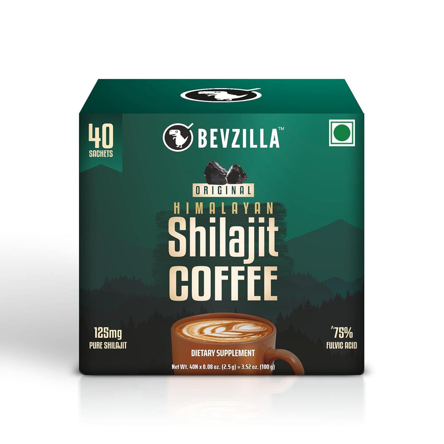Bevzilla Instant Arabica Coffee Powder Sachets Infused with Original Himalayan Shilajit (125 mg per Sachet) – 75%+ Fulvic Acid & 85+Trace Minerals – Medium Roast, Daily Energy, Stamina & Vitality