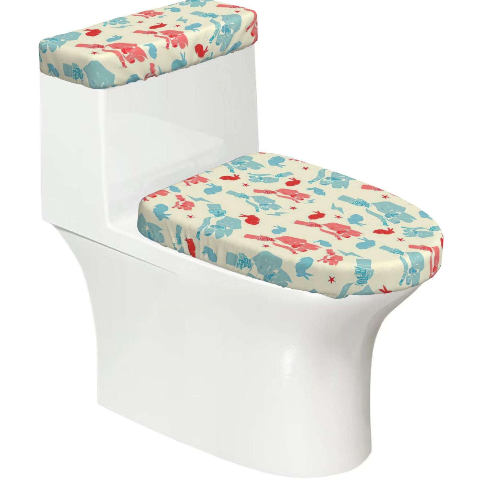 Magician Rabbit Print Bathroom Decor Toilet Lid Cover And Tank Covers, Restroom Accessories Fits Most Round