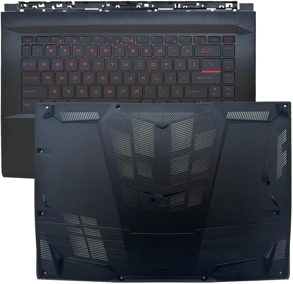 New Compatible Replacemen for MSI GF65 Thin 9SD 9SE MS-16W1(Palmrest Upper Cover Case Shell Red Font Backlit Keyboard and Bottom Case Cover Low Base)
